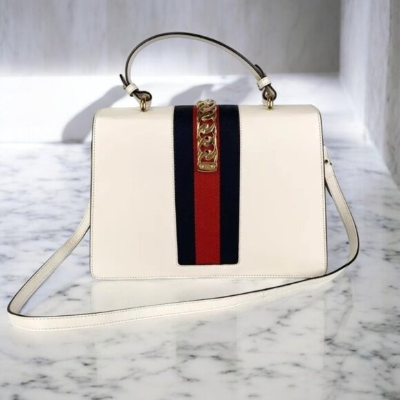 NWT Authentic  Gucci Stone Color Sylvie large Top Handle Bag - Picture 7 of 13